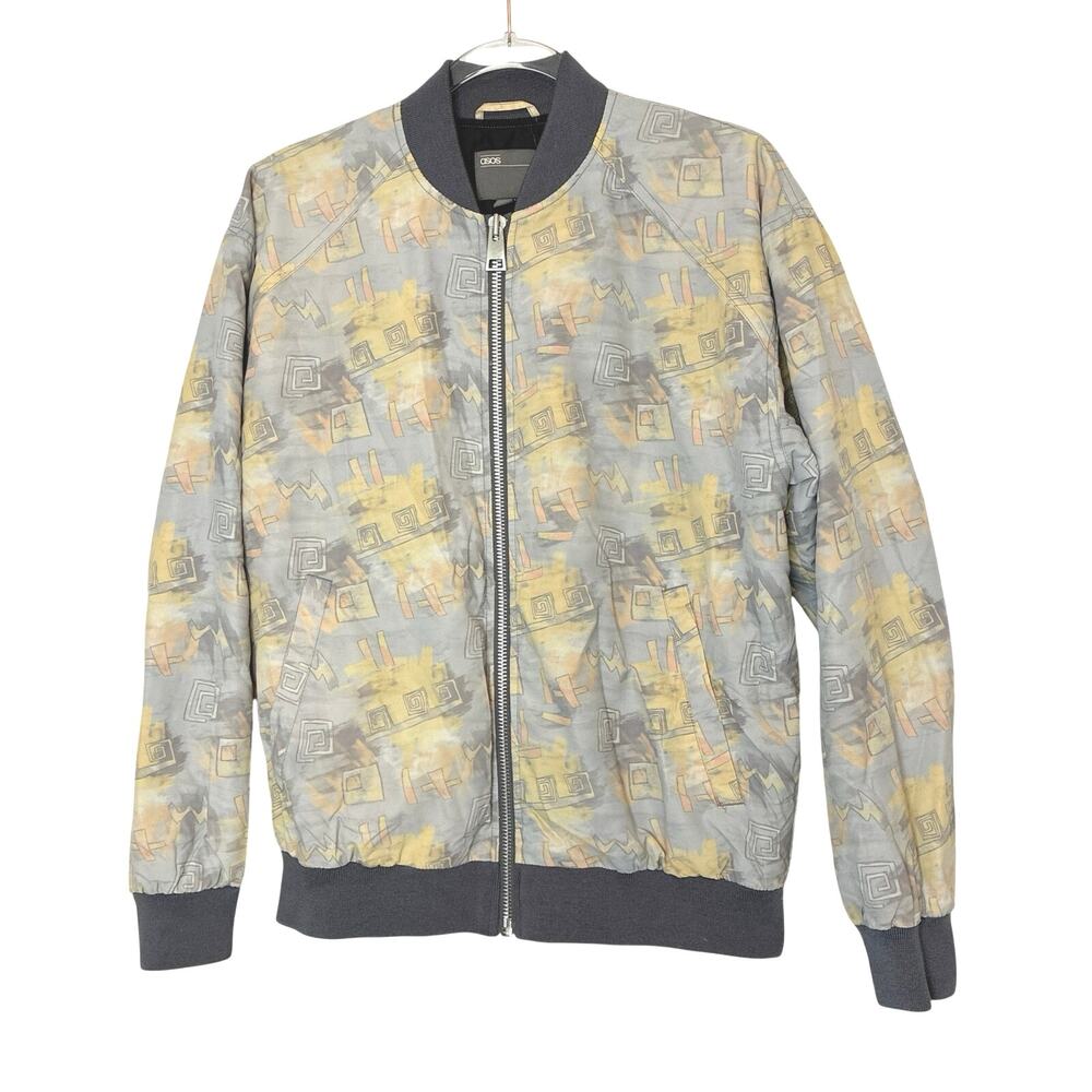 ASOS Retro Pastel Bomber Jacket Geometric Full Zip Funky Streetwear Mens Small